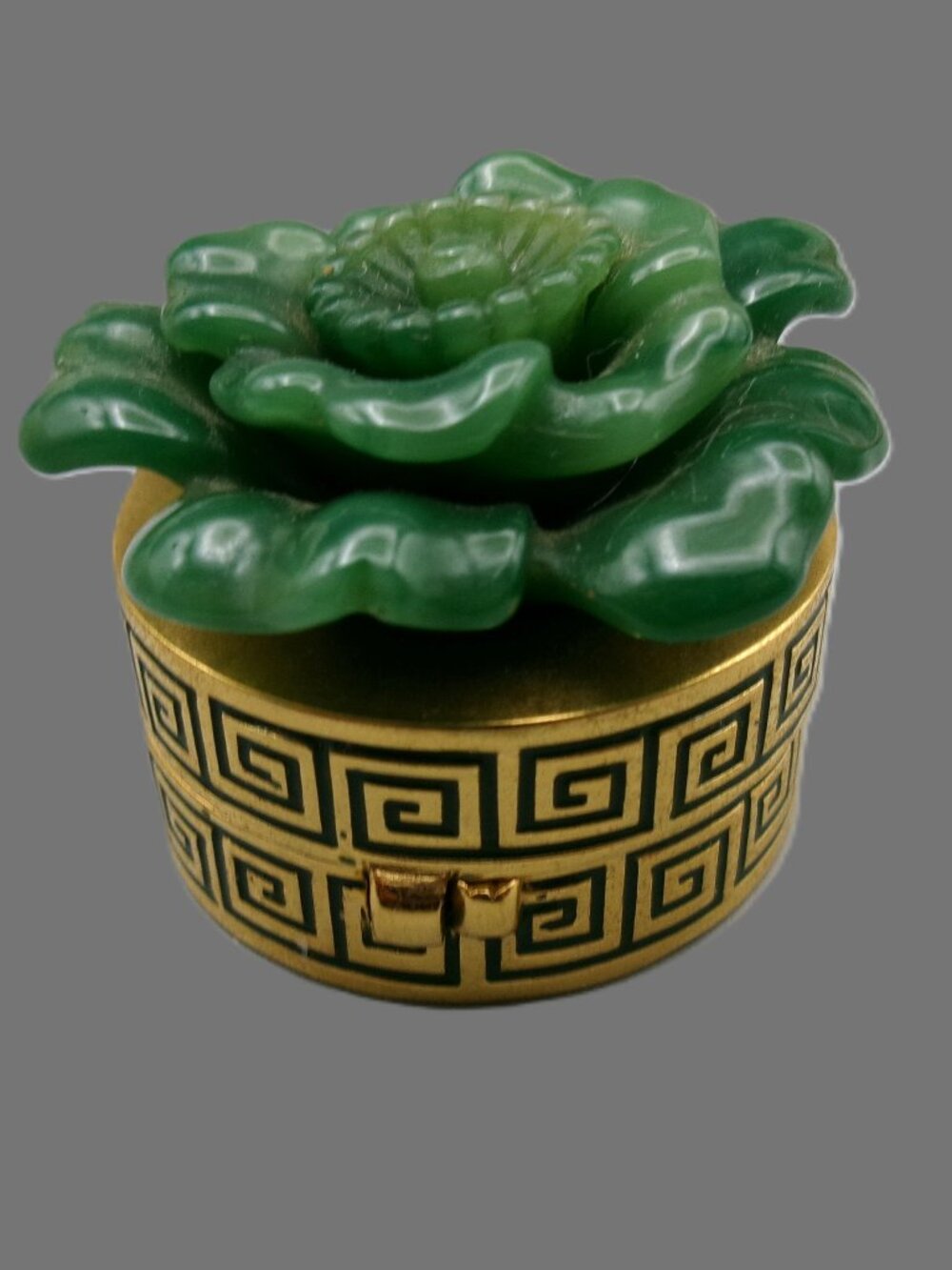 Full Estee Lauder Aliage Christmas Camellia Compact, Faux Jade, Greek Key Base